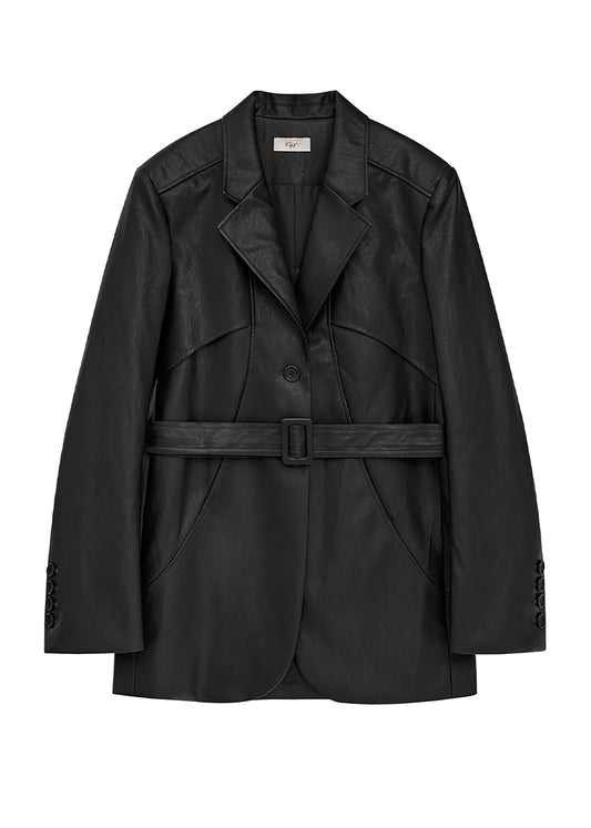 Belted Leather Blazer