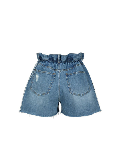 Gathered Denim Shorts