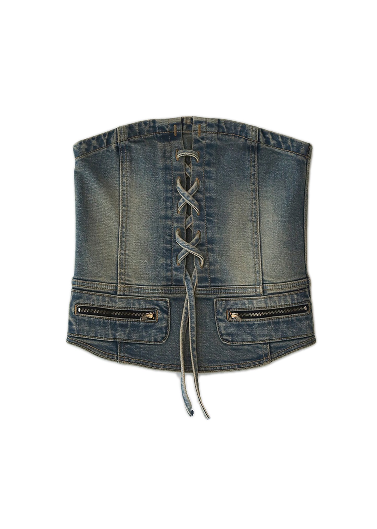 Lace-up Denim Tube Top