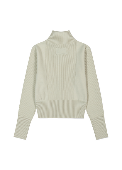 High Neck Zip-up Knit Top