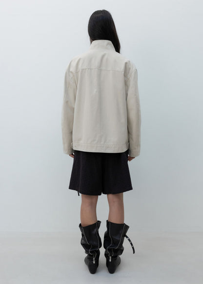 Washed Cotton Rib-Collar Jacket