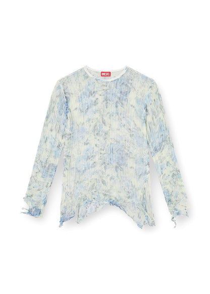 Dishevelled Knit Jumper with Floral Print