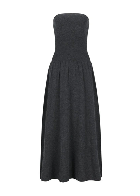 Ribbed Shirring Knit Maxi Dress