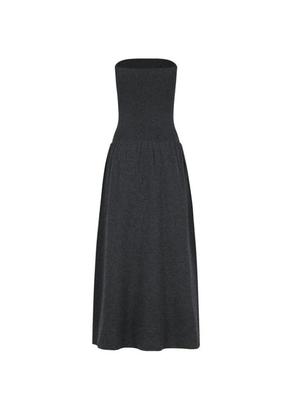 Ribbed Shirring Knit Maxi Dress