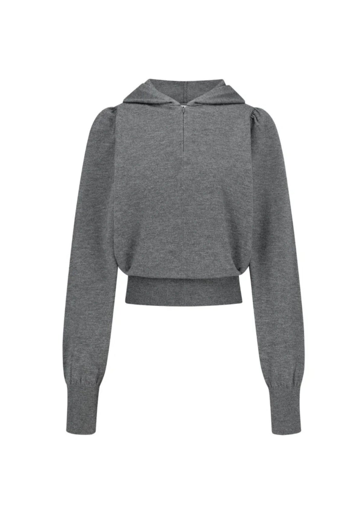 Shirring Half Zip Up Knit Hoodie
