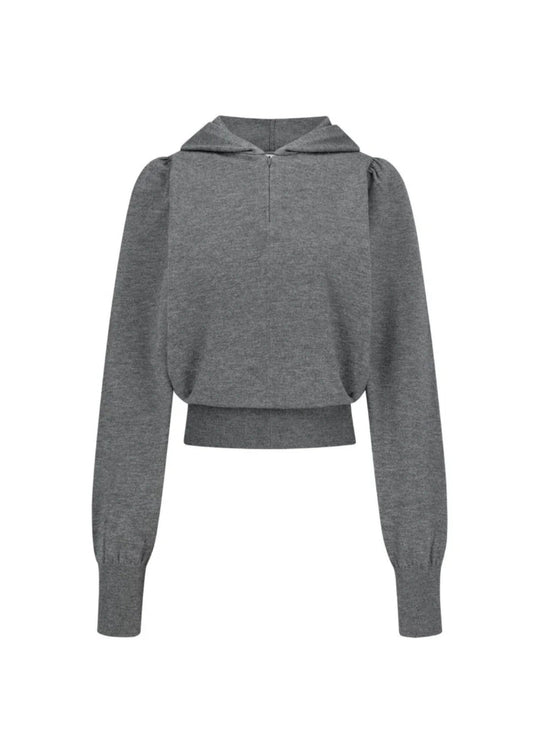 Shirring Half Zip Up Knit Hoodie
