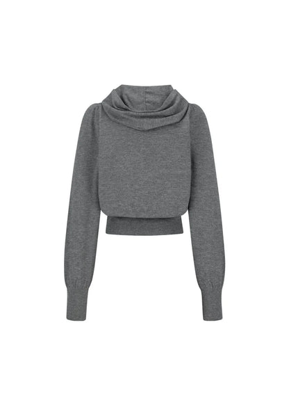 Shirring Half Zip Up Knit Hoodie