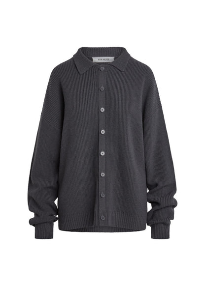 Relaxed Knit Button Up Jacket
