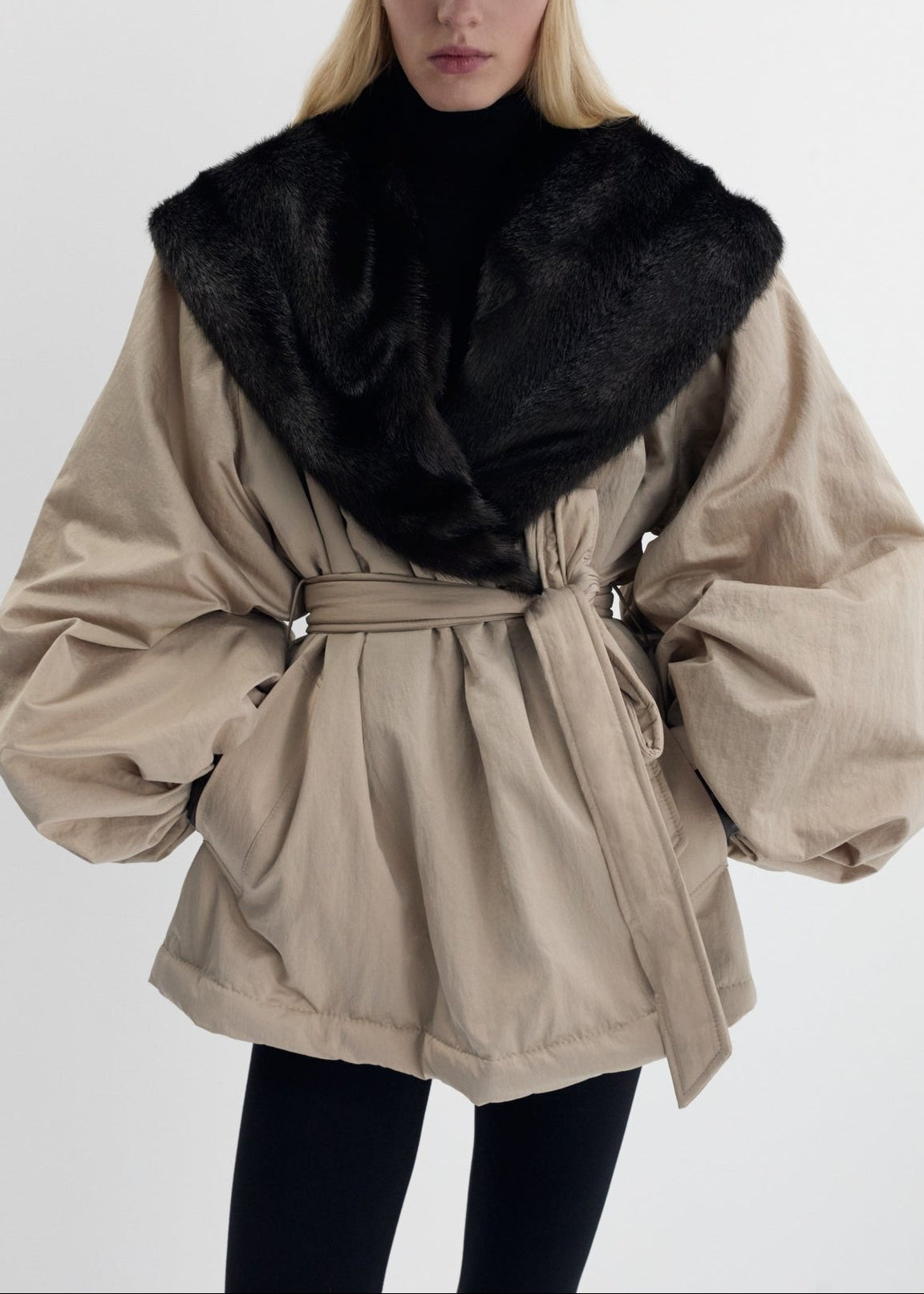 Belted Faux Fur Collar Jacket