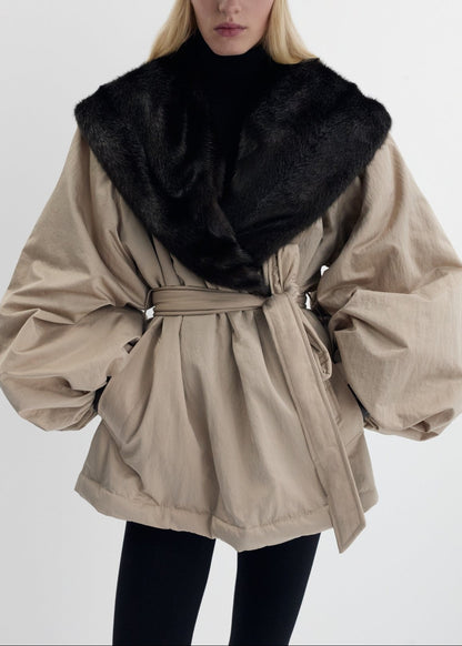 Belted Faux Fur Collar Jacket