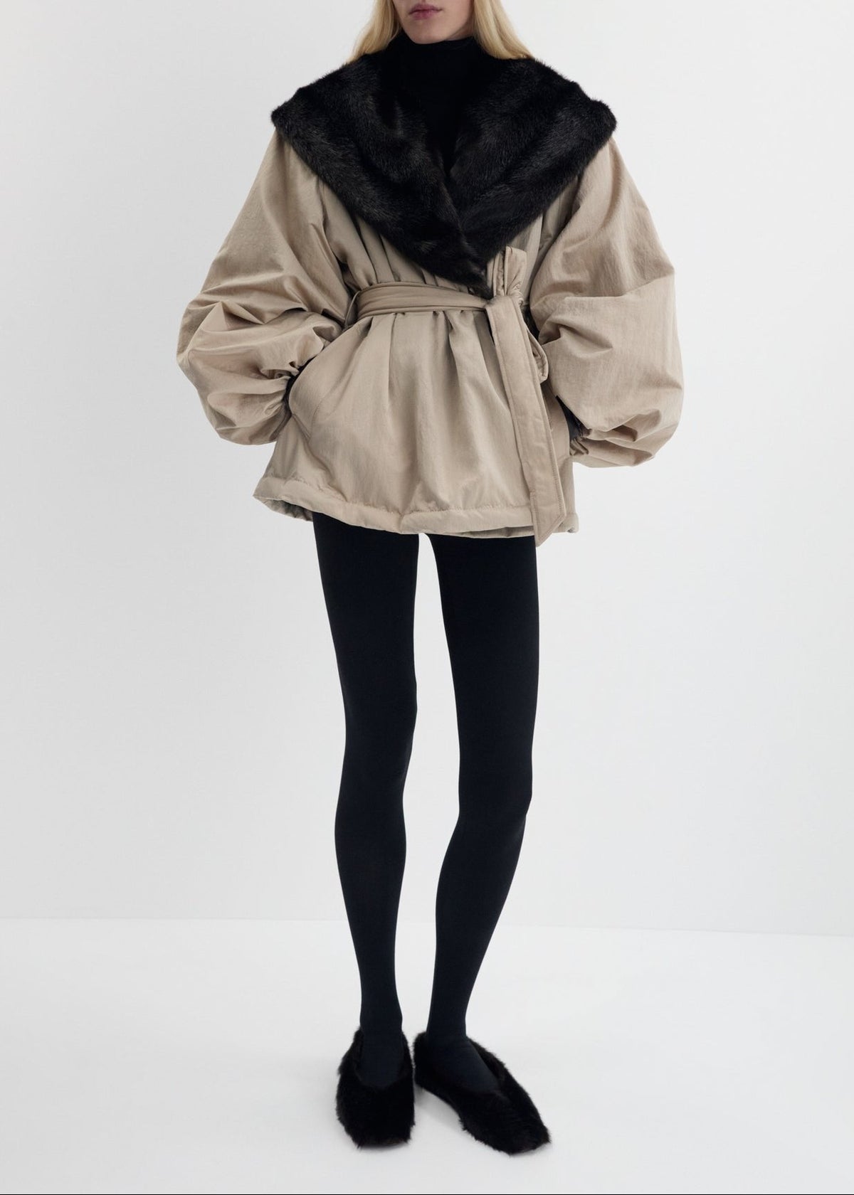 Belted Faux Fur Collar Jacket
