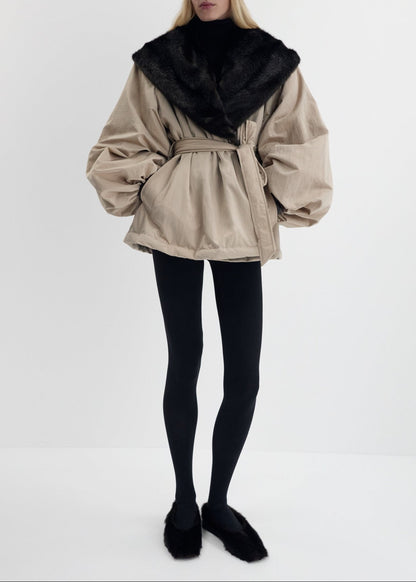 Belted Faux Fur Collar Jacket