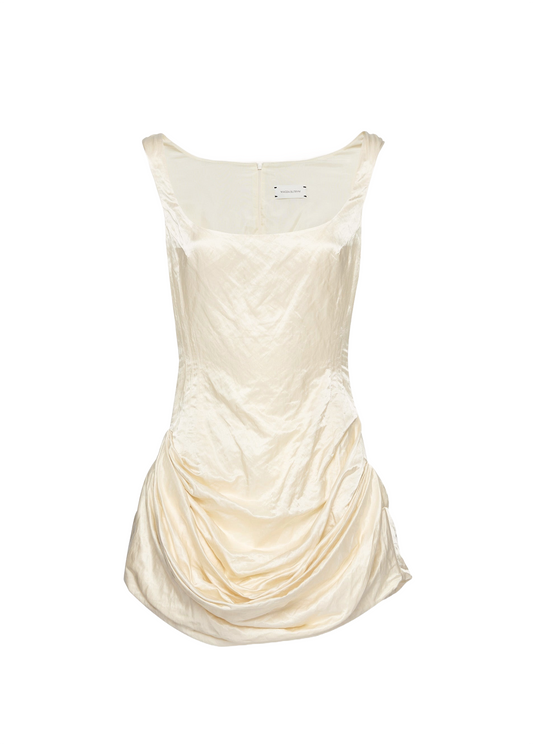 Round Neck Ruched Cotton Mini Dress