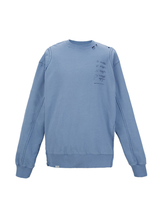 Distressed Panelled Crewneck (Mist Blue)