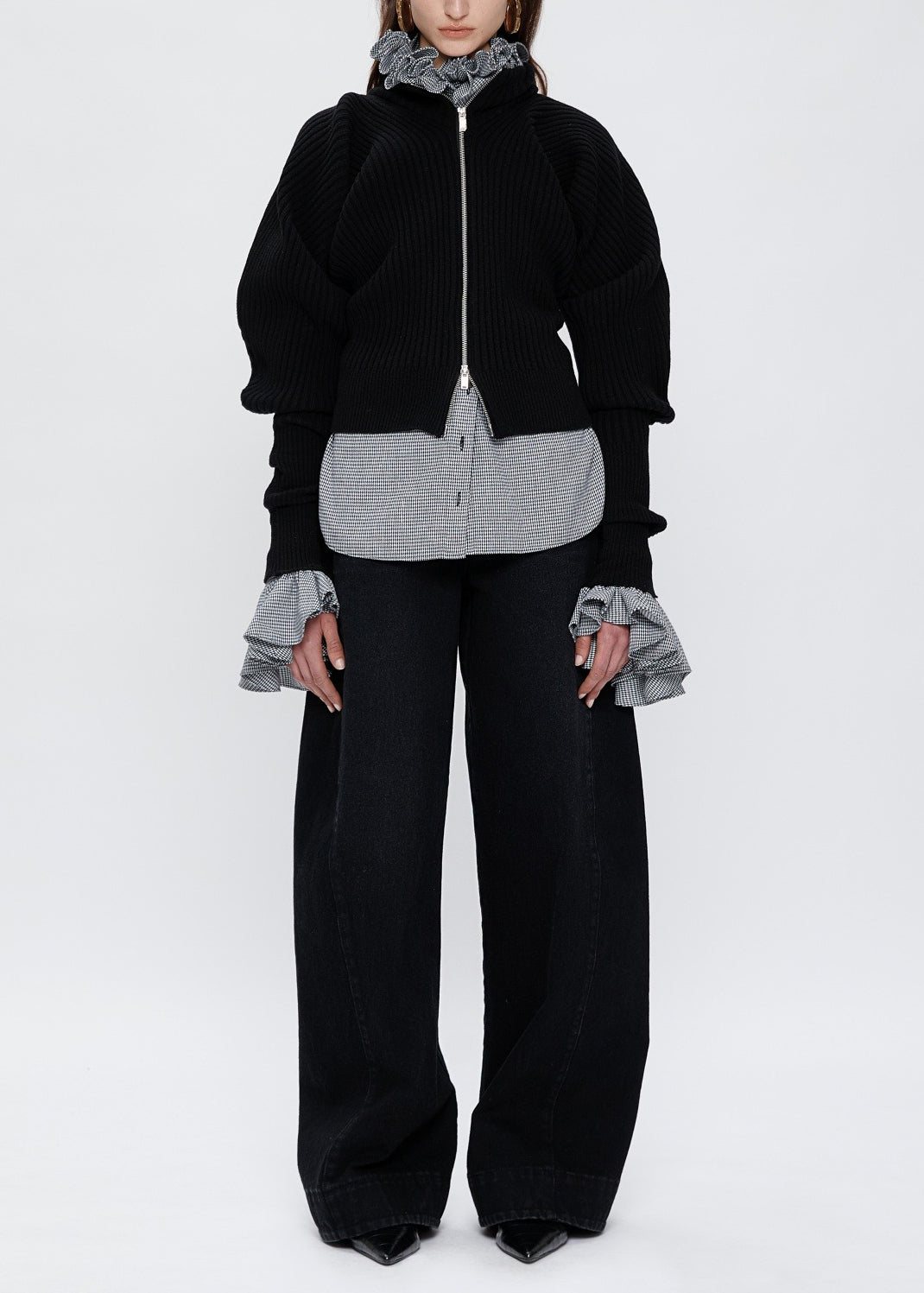 High Neck Knit Zip-up