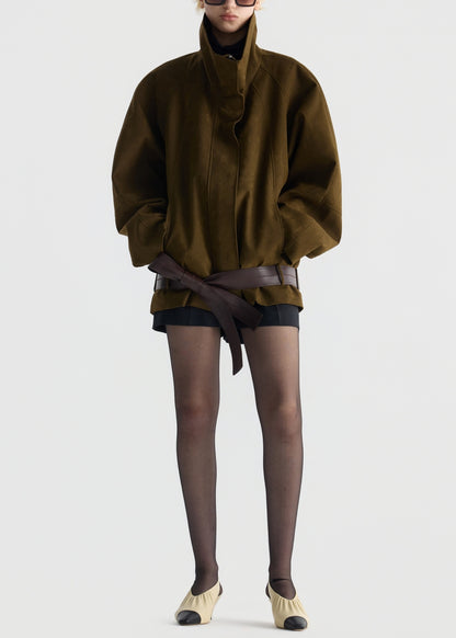 Funnel Neck Suede Jacket