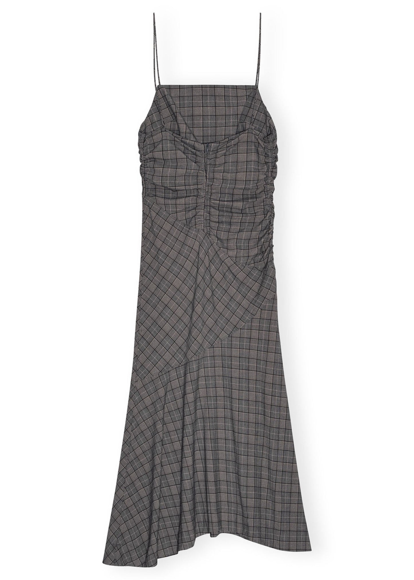 Checkered Ruched Long Slip Dress