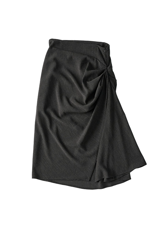Tucked Wool Draped Skirt