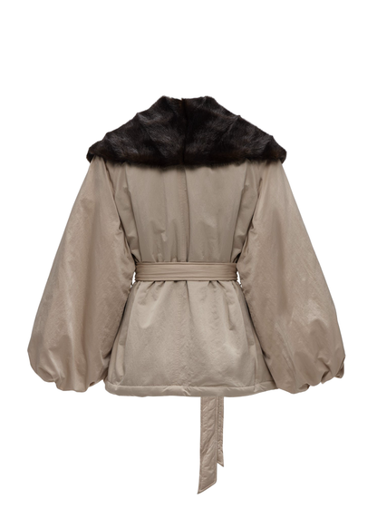 Belted Faux Fur Collar Jacket