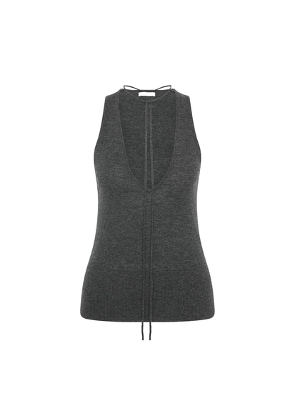 Plunge Rouleau Knit Tie Top
