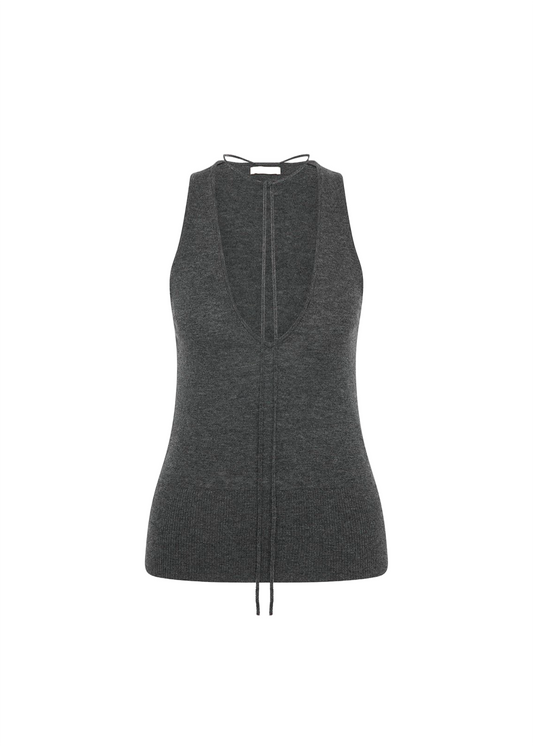 Plunge Rouleau Knit Tie Top