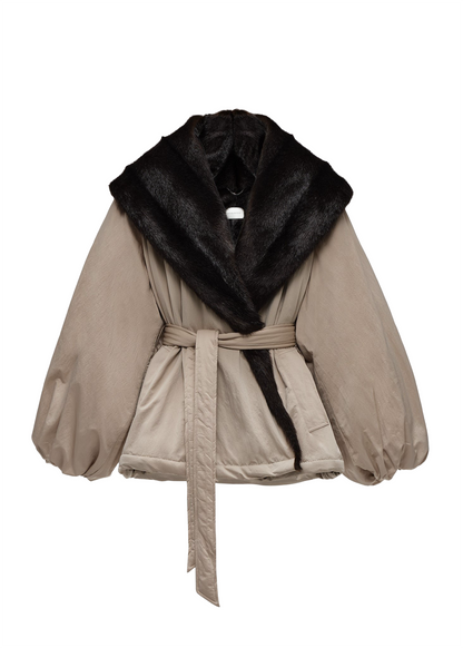 Belted Faux Fur Collar Jacket