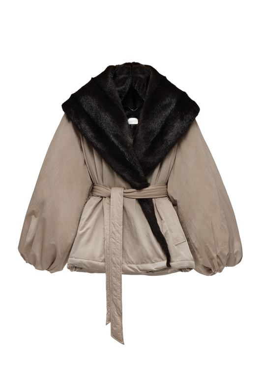 Belted Faux Fur Collar Jacket