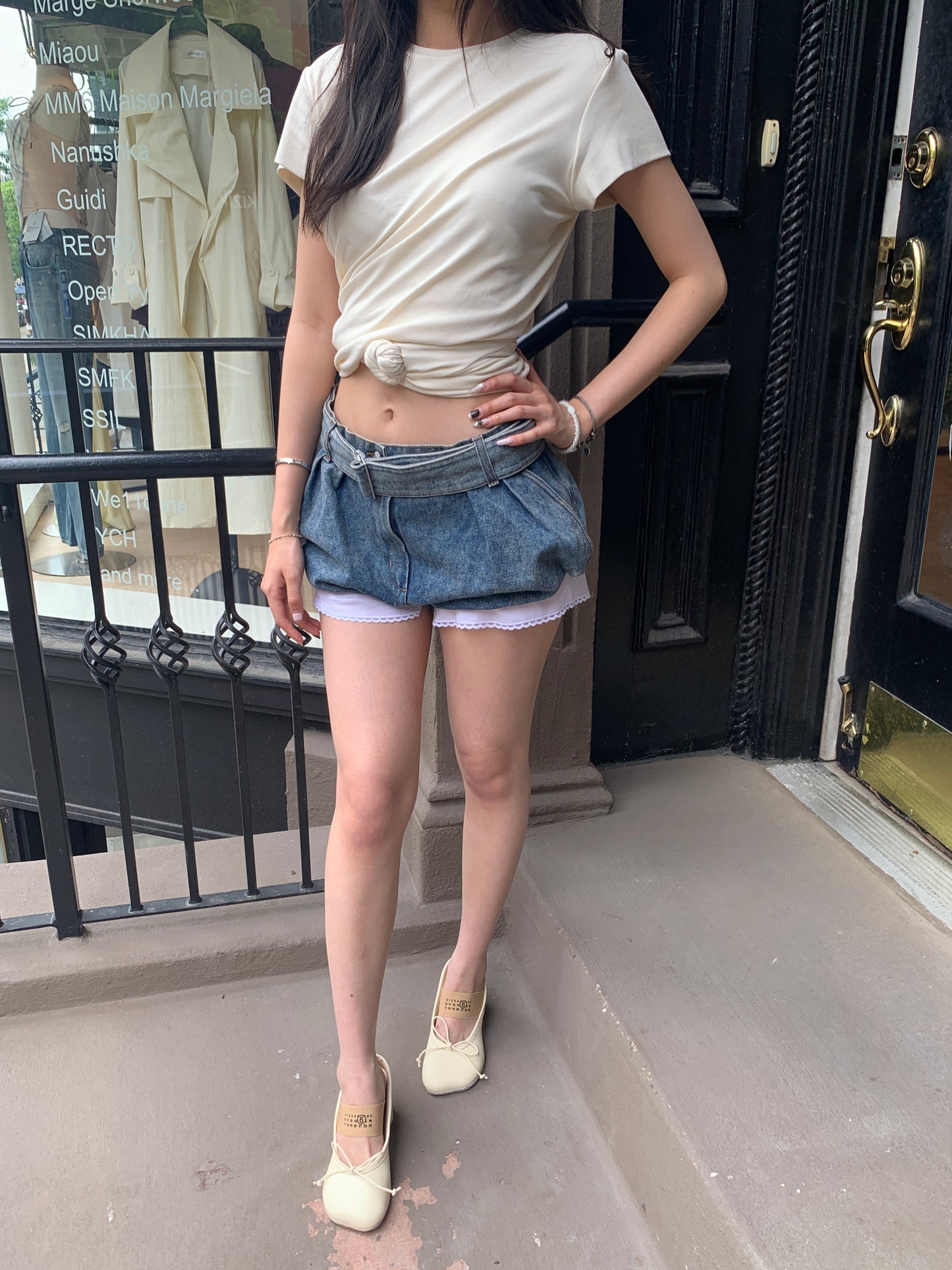 Underlayer Flared Denim Shorts