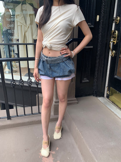 Underlayer Flared Denim Shorts
