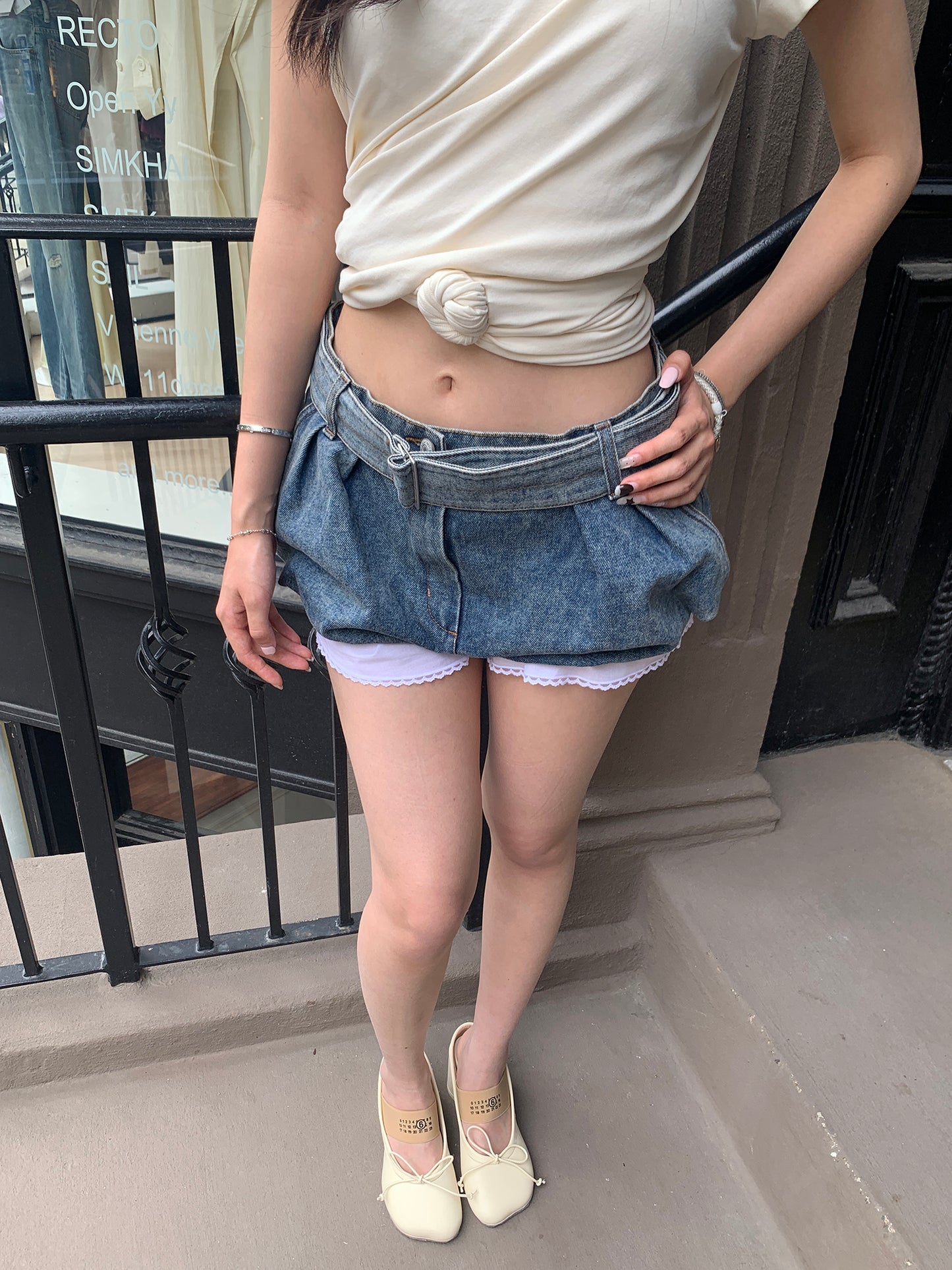 Underlayer Flared Denim Shorts
