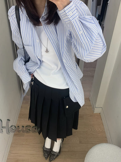 Stripe Jersey Layerd Slim Shirt