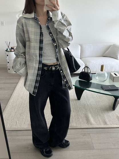 Reversible Cream Plaid Pattern Shirt