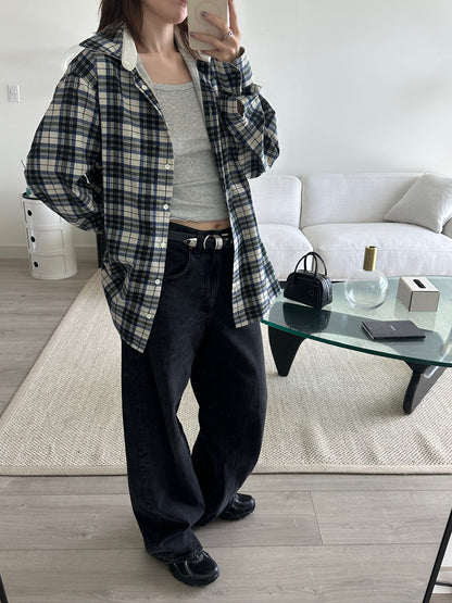 Reversible Cream Plaid Pattern Shirt