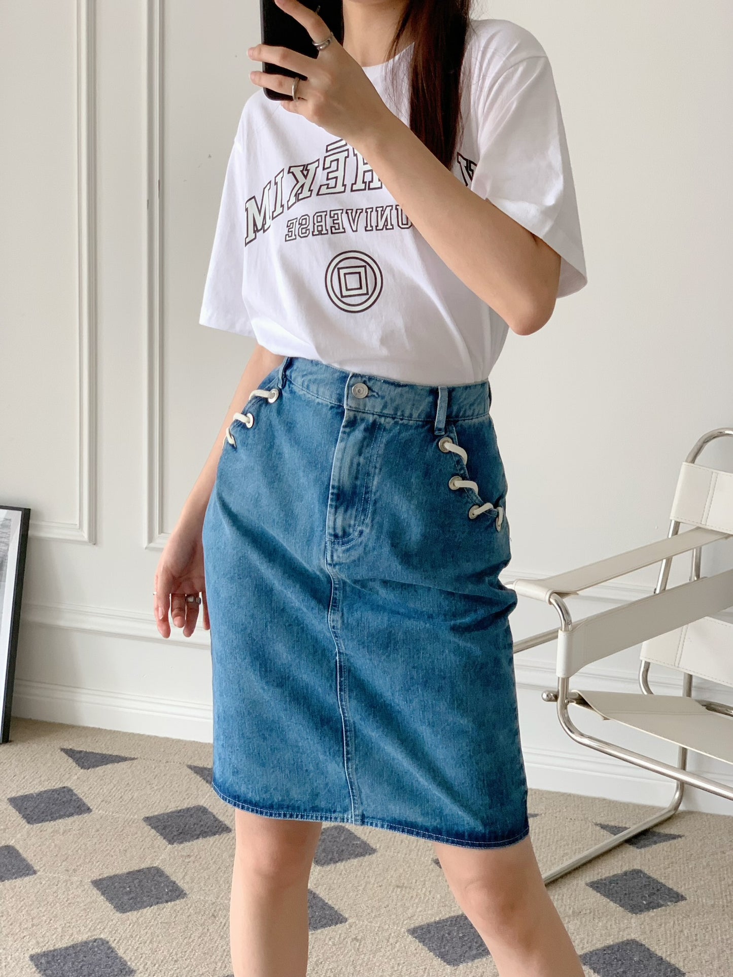 Laced Denim Skirt