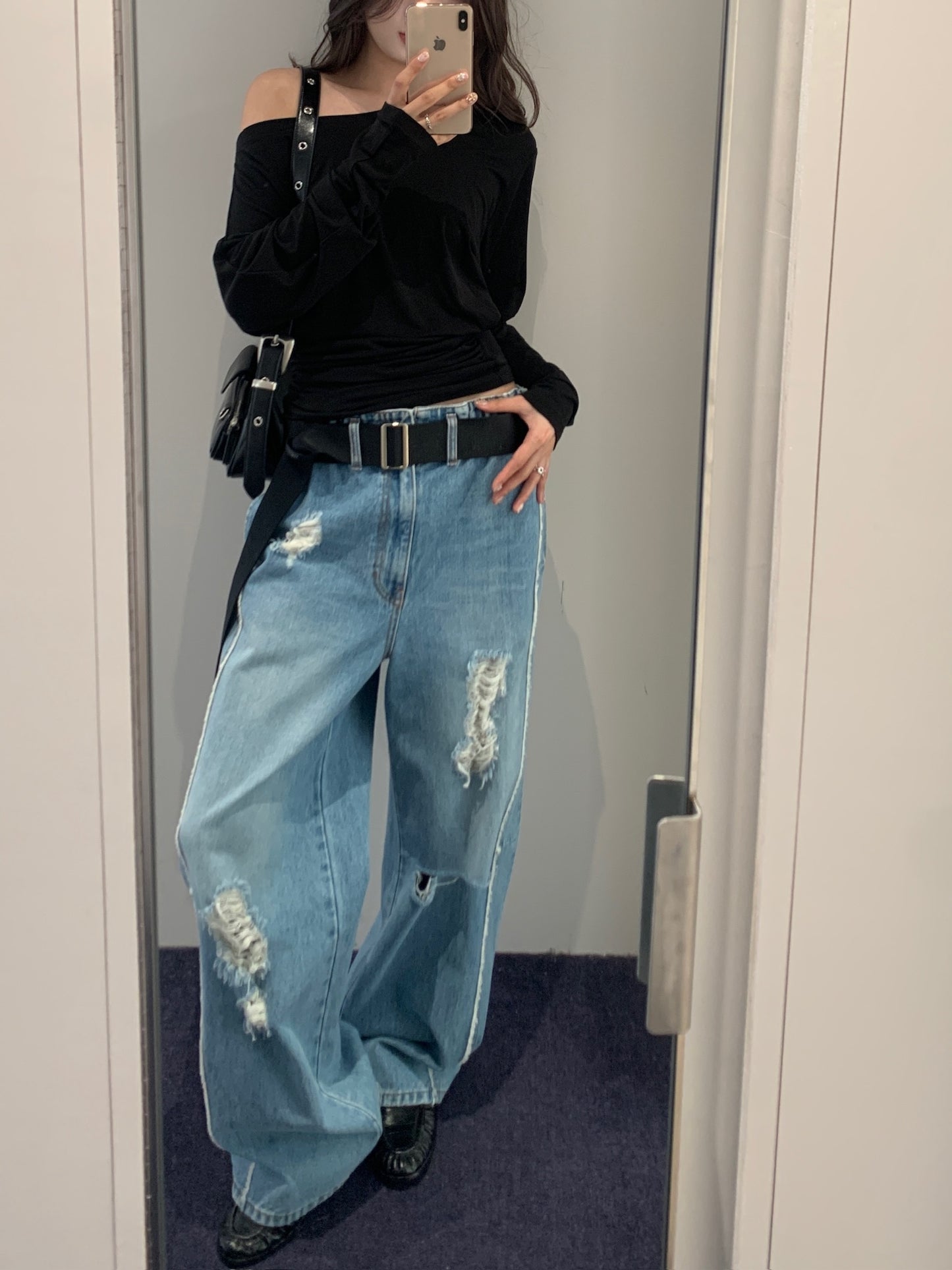 Low-waist Wide Denim Pants