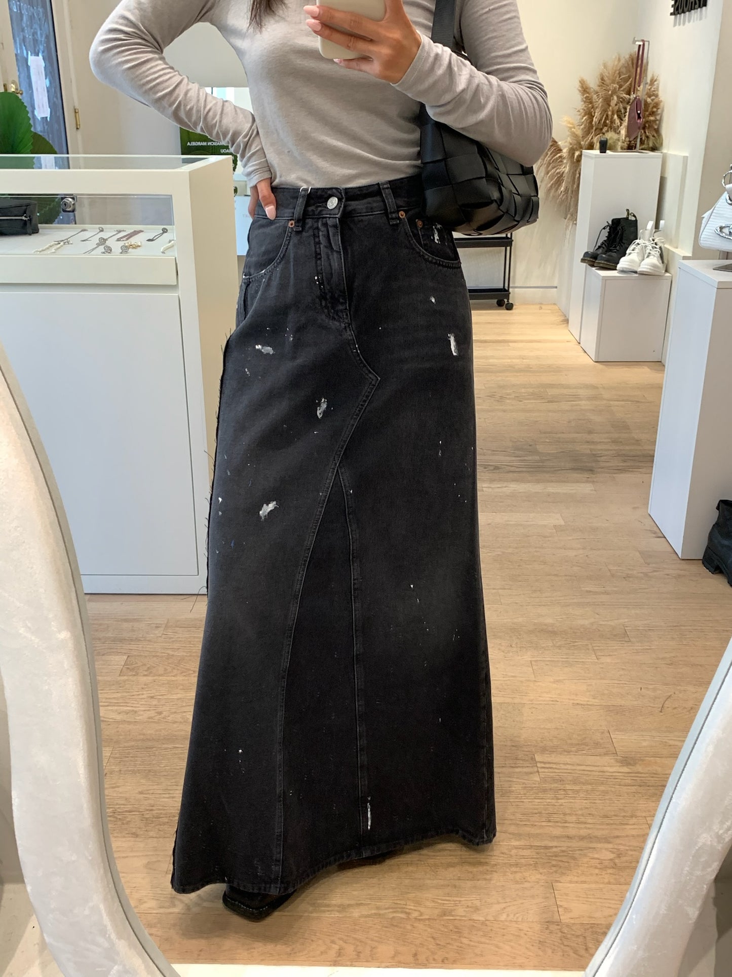 Paint-splatter Denim Skirt