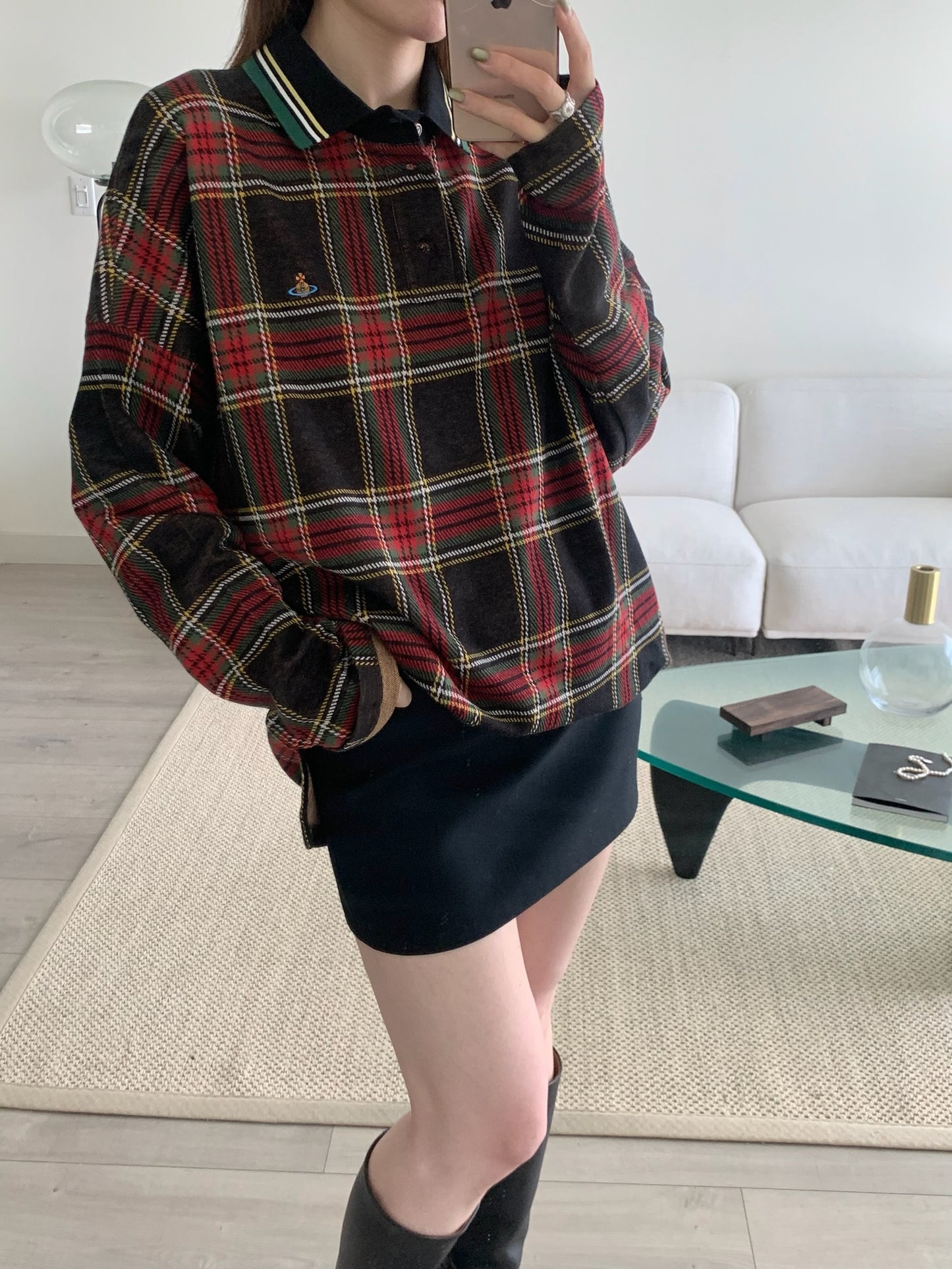 Oversized Checked Polo Shirt
