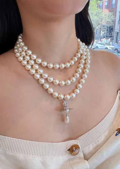 Three Row Pearl Drop Choker