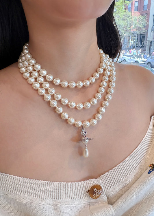 Three Row Pearl Drop Choker