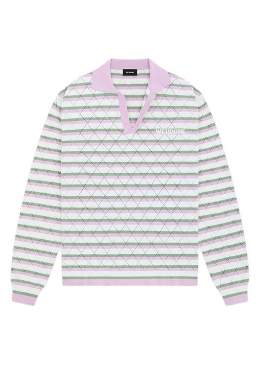 Stripe Pattern Knit Polo Shirt