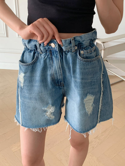 Gathered Denim Shorts