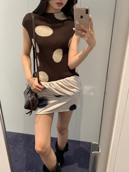 Rolled Waist Dot Mini Skirt