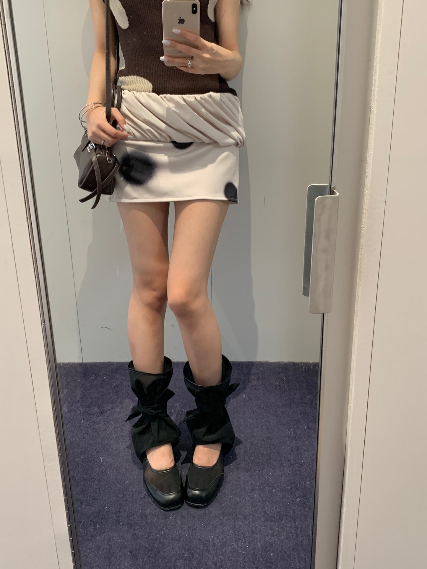 Rolled Waist Dot Mini Skirt