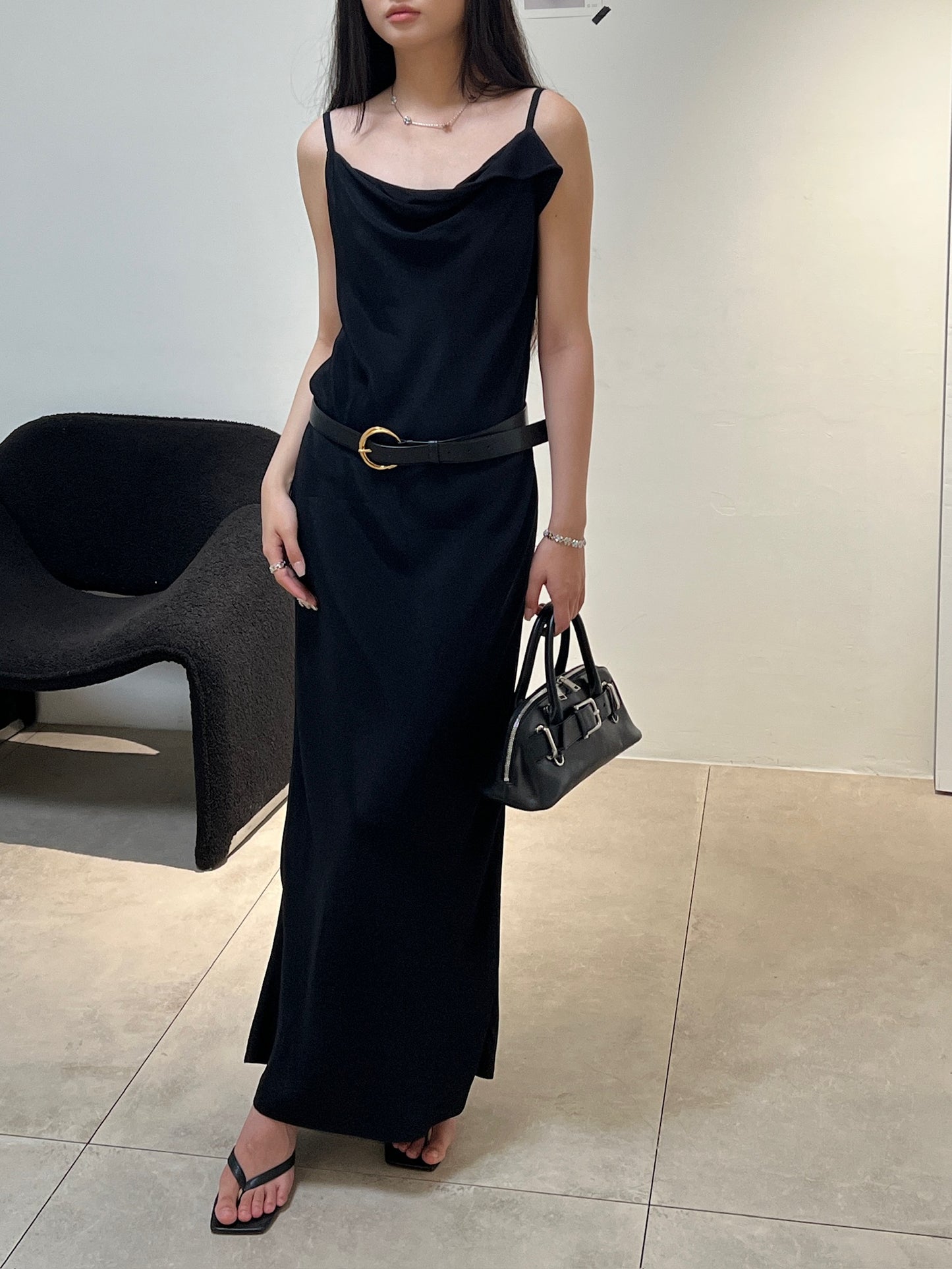 Drapery Neckline Slip Dress