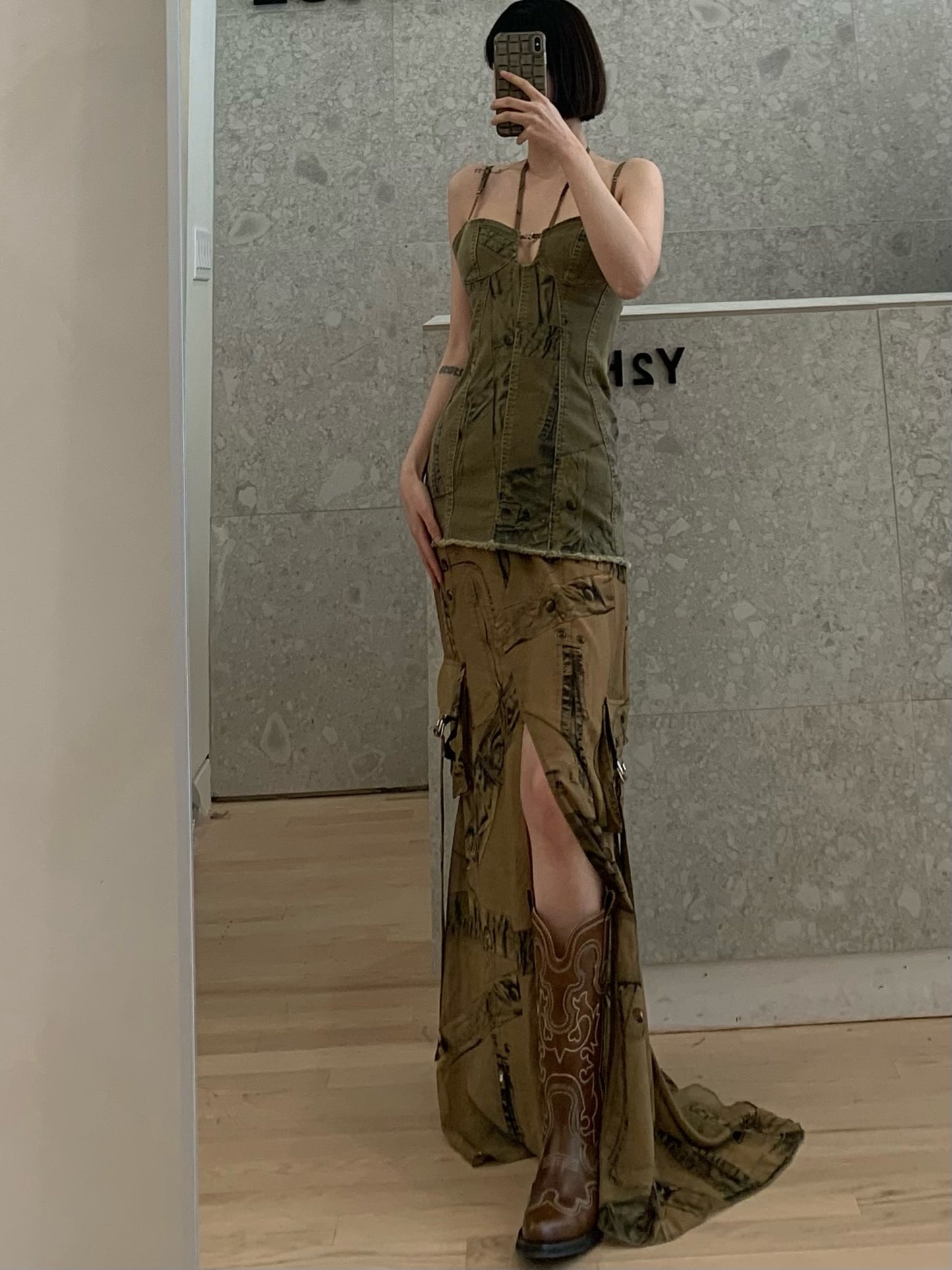 Long Dress With Cargo-patch Print