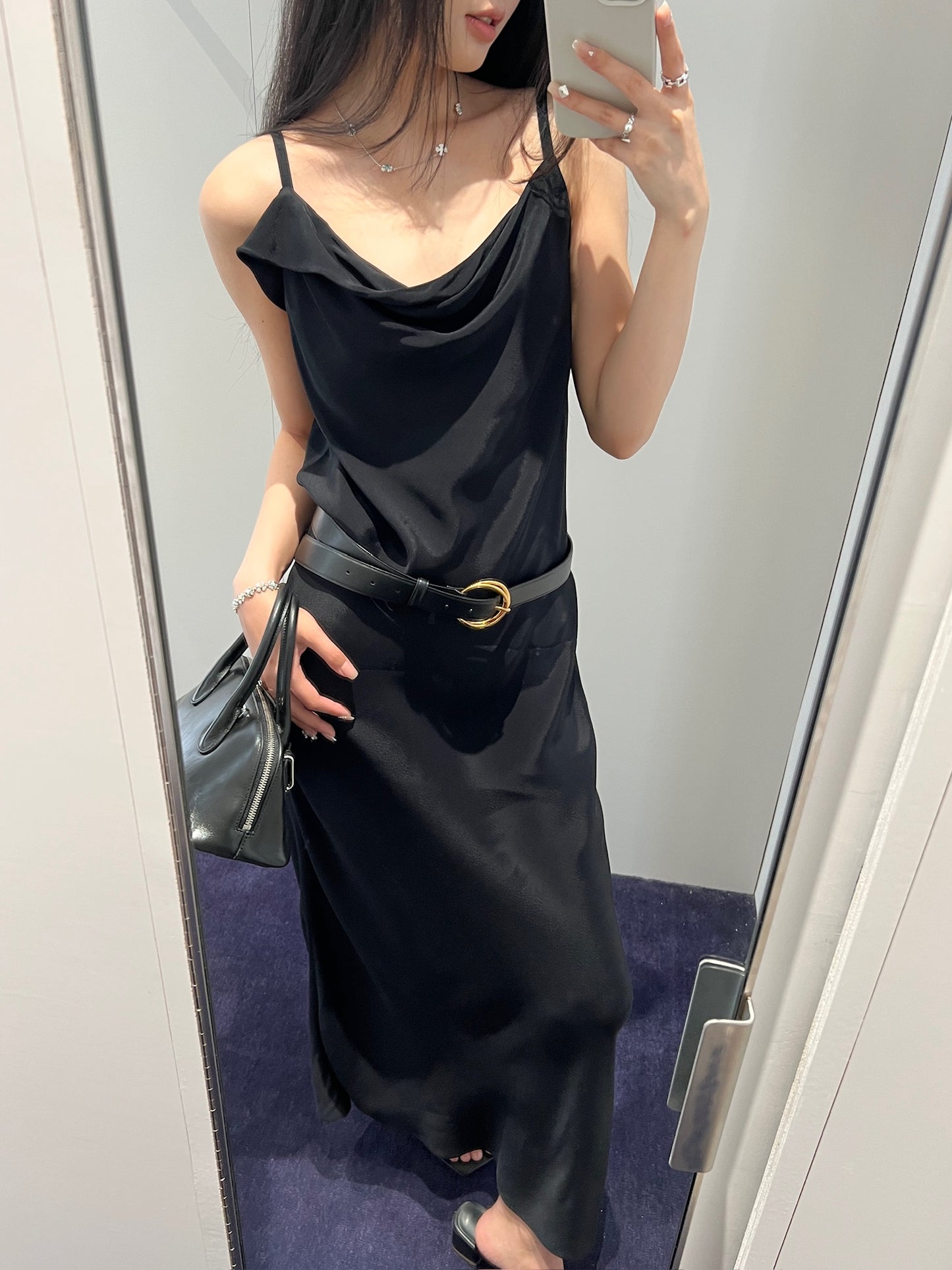 Drapery Neckline Slip Dress