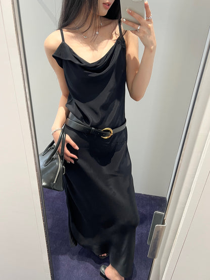 Drapery Neckline Slip Dress