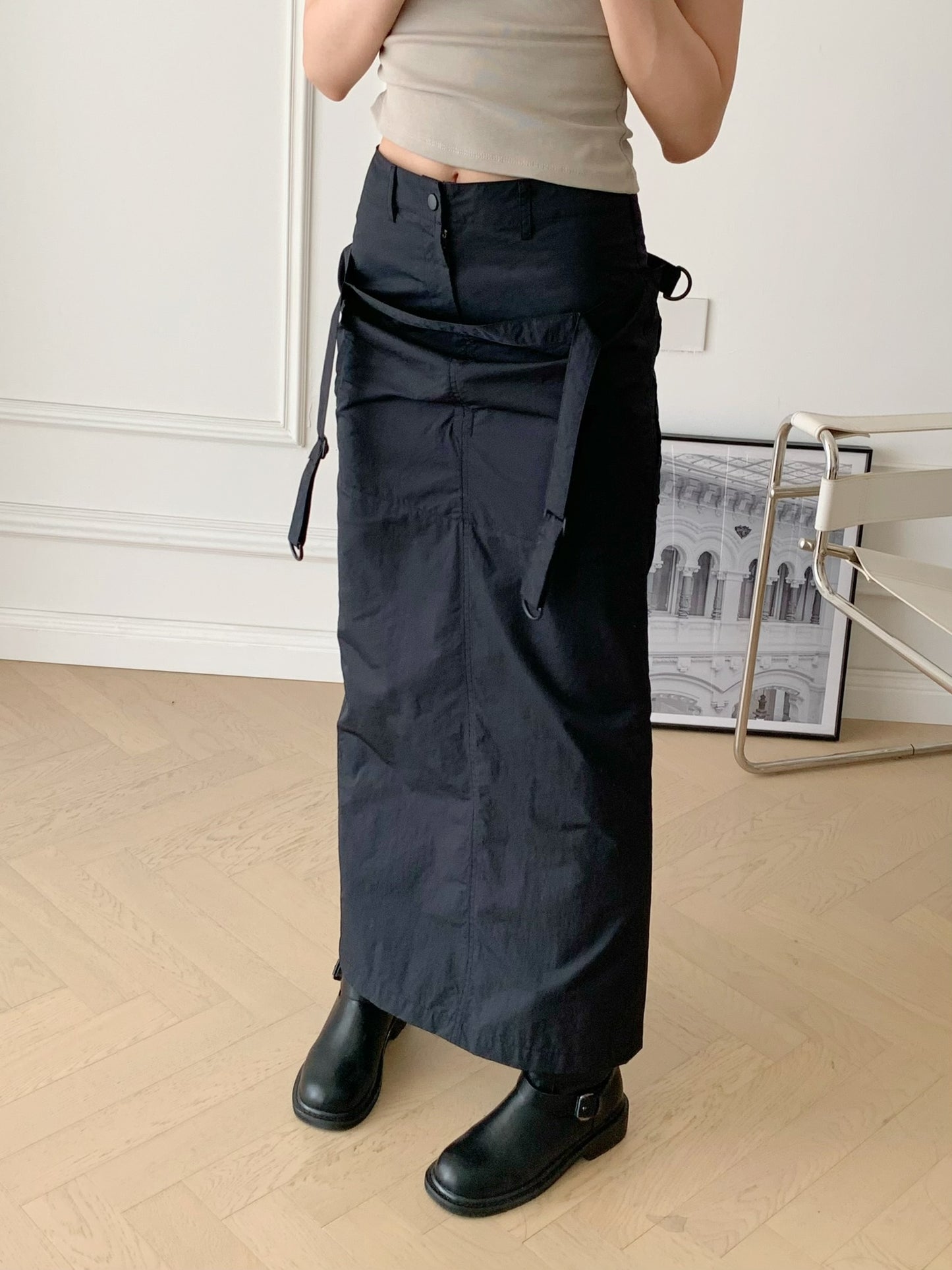 Strap-layered Maxi Skirt