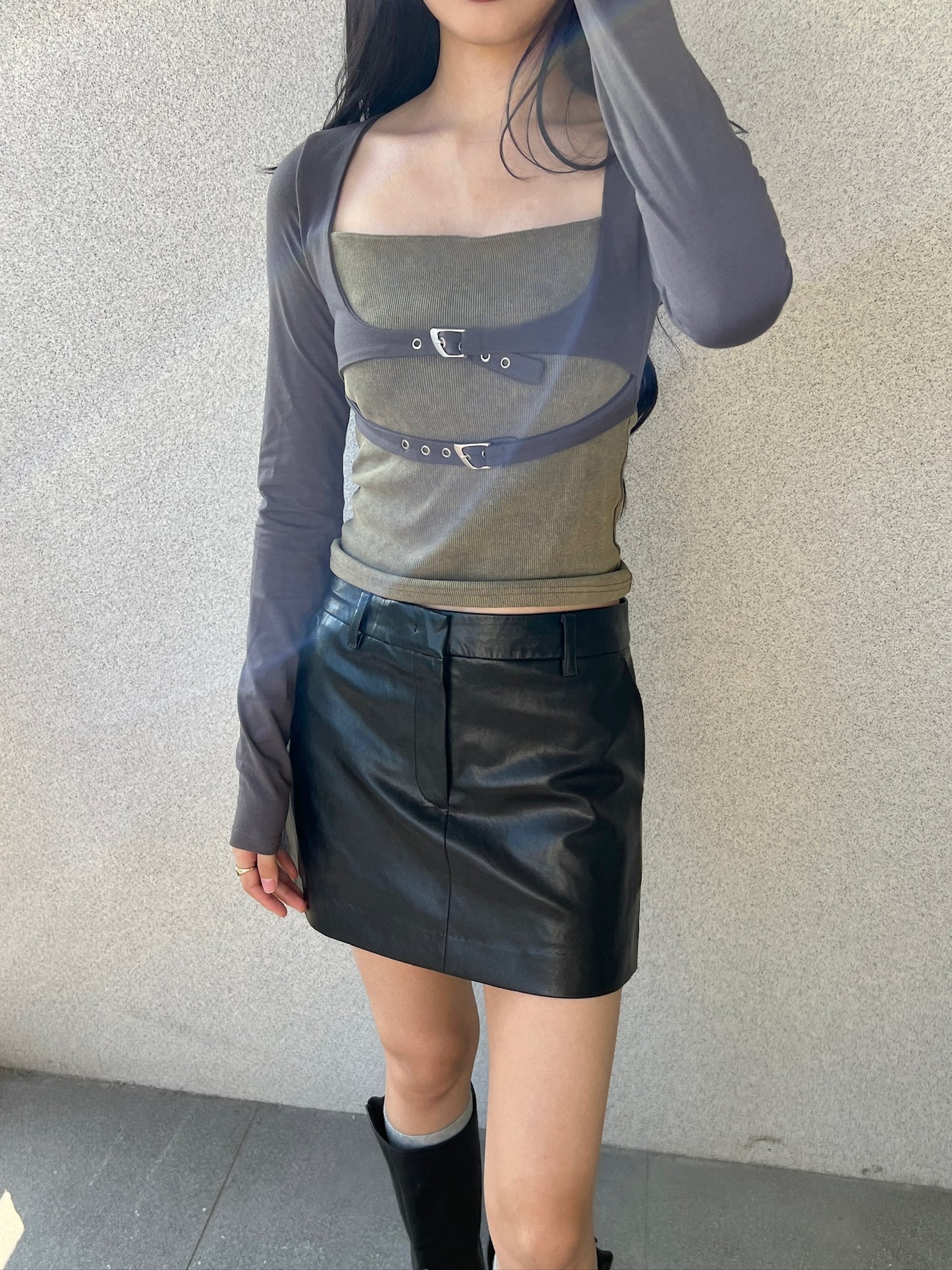 Vegan Leather Split Mini Skirt