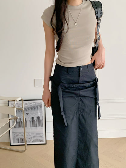 Strap-layered Maxi Skirt
